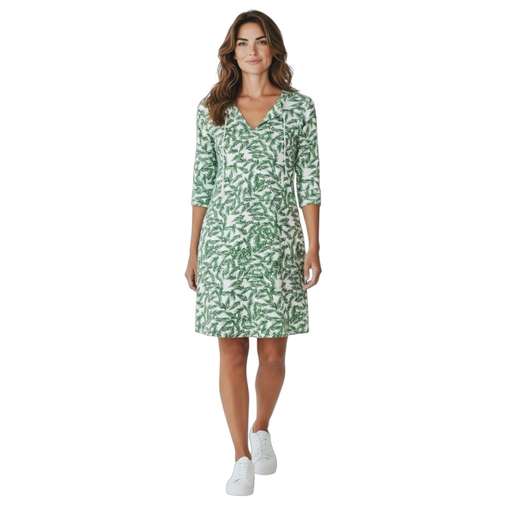 Persifor Women's Green and White Leaf Print V-Neck Dress Size XS